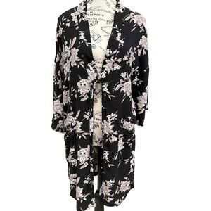 Spiritual Gangster Floral Kimono‎ Cardigan Duster OS Black Cream Boho